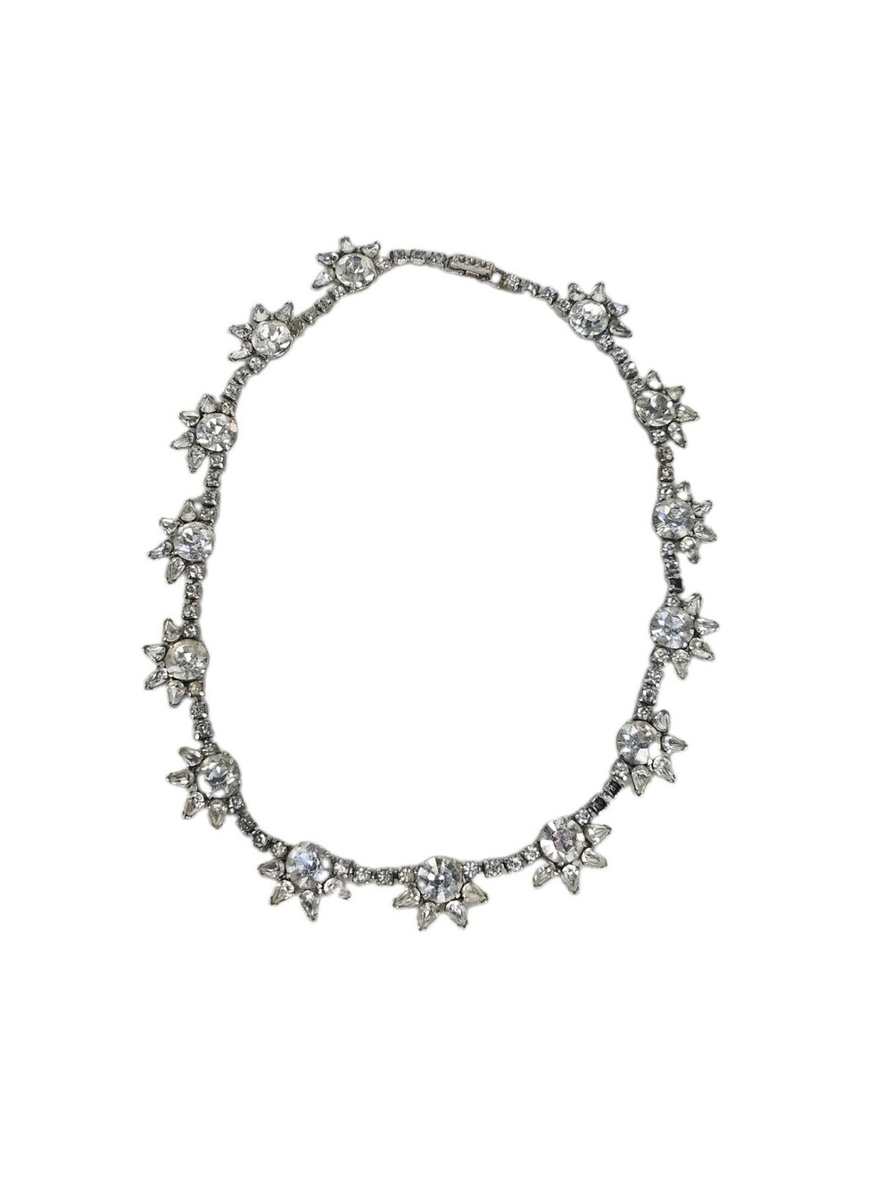 Vintage 1950s Rhinestone Star Necklace Choker Glass Prong Set Retro Pinup 15"